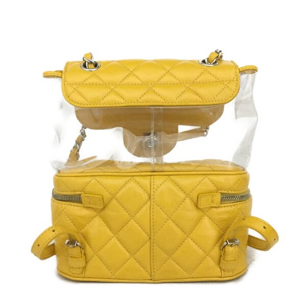 AUTHENTIC Chanel yellow crinkle leather and PVC Mini Backpack - Picture 7 of 14